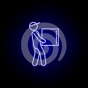 loader box line icon in blue neon style. Set of logistics illustration icons. Signs, symbols can be used for web, logo, mobile app