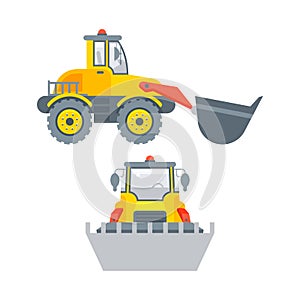 Loader with bucket side view and front view
