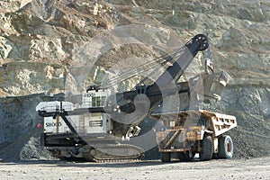 Loader and Haul Truck at the opencast mining