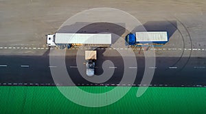 Loader loads the truck. top view