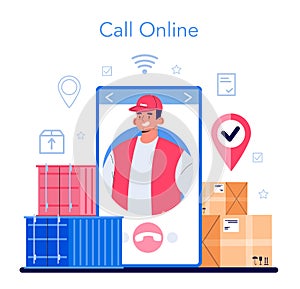 Loader service online service or platform. Stevedore carrying a cargo.