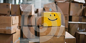 Loader sitting idly on a stack of boxes, a close-up showing the lack of enthusiasm for moving the next load , concept of