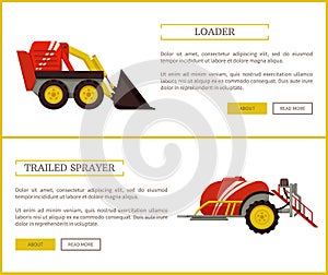 Loader and Trailed Sprayer Set Vector Illustration