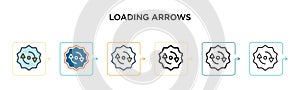 Loading arrows vector icon in 6 different modern styles. Black, two colored loading arrows icons designed in filled, outline, line