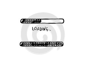 Loading bar doodle icon. Progress loading bar. Hand drawn sketch. Vector illustration on white background.