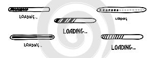 Loading bar doodle icon. Progress loading bar. Hand drawn sketch. Vector illustration on white background.