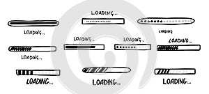 Loading bar doodle icon. Progress loading bar. Hand drawn sketch. Vector illustration on white background.