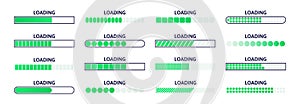 Loading bar. Download progress status, web page loading scale and upload waiting time indicator. Line buffer bars vector