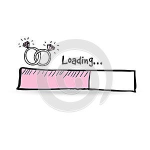 Loading bar. Hand drawn wedding, engagement rings with diamonds. Love concept. Vector doodle sketch illustration, web