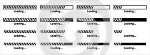 Loading bar icon set. Loading process bar vector icons set. Data load buffering bar slider vector illustration. Download progress