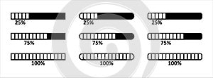 Loading bar icon set. Loading process bar vector icons set. Data load buffering bar slider vector illustration. Download progress