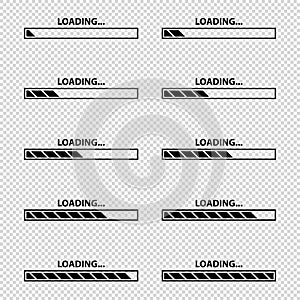 Loading Bar Icon Set - Vector Illustrations - Isolated On Transparent Background