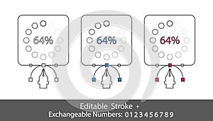 Loading Bar - Outline Styled Icon - Editable Stroke And Exchangeable Numbers - Vector Illustration - Isolated On White Background