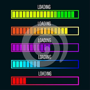 Loading bar set. Colorful progress bars. Digital interface elements. Vector design.
