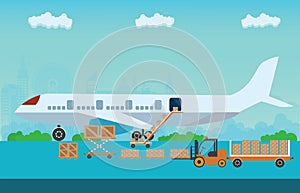 Loading boxes to preparing to flight aircraft.