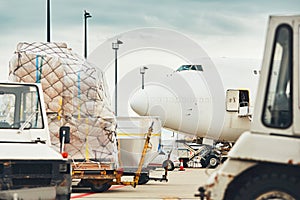 Loading of the cargo airplane