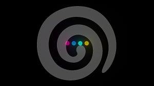 Loading circle icon on black background. Buffering Spinner download or upload progress. Colorful rainbow balls floating