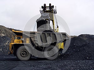 Loading coal into a mining dump truck