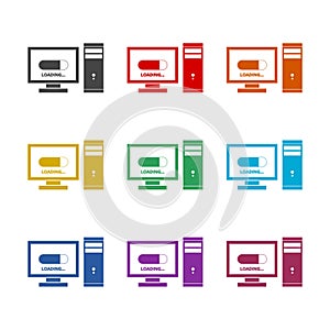 Loading computer update color icon set isolated on white background