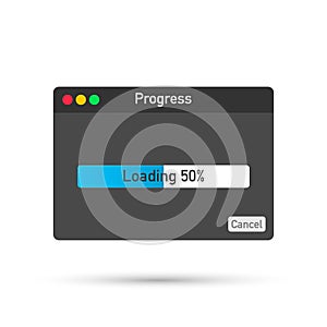 Loading data window with progress bar on white background.