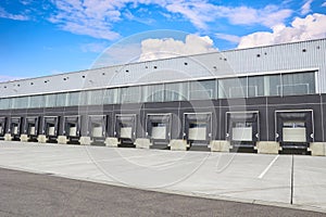 Loading dock cargo doors, building exterior