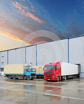 Loading docks in warehouse with truck