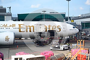 Loading of Emirates Airbus at Singapore Airport