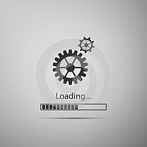 Loading and gear icon isolated on grey background. Progress bar icon. System software update. Loading process symbol