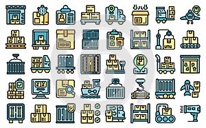 Loading of goods icons set vector color flat