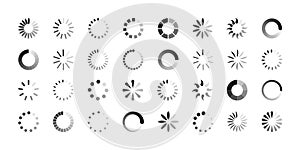 Loading icon, circle progress bar, buffer loader, preloader vector set. Circle load symbols, loading indicator buttons