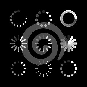 Loading icon. Circle website buffer loader or preloader. Vector download or upload status icon set. Vector