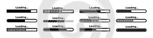 Loading icon, progress bar buffer loader, preloader vector set. Horizontal speed indicator buttons collection.