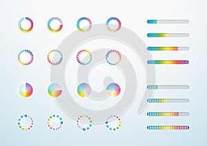 Loading Icon Progress Bar Symbol Set Colorful Vector