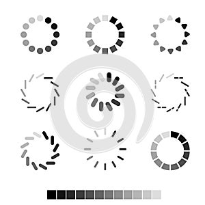 Loading icons collection. Set of signs for loading bar