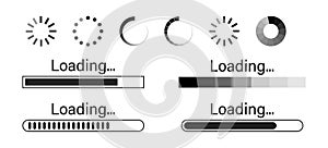 Loading icons. Set of loading icon on white background .Load bar vector illustration . Downloading process