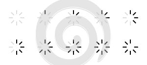 Loading indicator vector icon set. Buffer status circle bar symbol. Loading progress web or app interface illustration