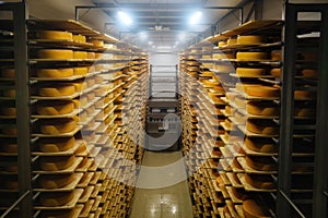 Loading machine working at cheese warehouse