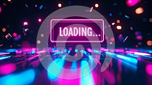 Loading... neon text with glitch and motion blur effects background