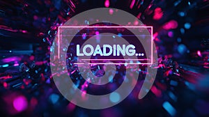 Loading... neon text with glitch and motion blur effects background