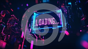 Loading... neon text with glitch and motion blur effects background