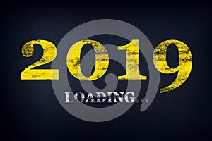 Loading New Year 2019 on chalkboard. Loading of 2019 New Year on chalkboard. Chalk Drawing: New year 2019 loading