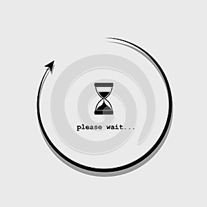 Loading please wait infographic with hourglass in a circle