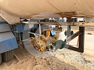 Loading point of an propane gas tanker with Gate vales and flanges at an Energy natural gas filling point