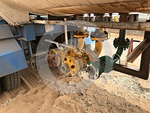 Loading point of an propane gas tanker with Gate vales and flanges at an Energy natural gas filling point