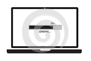 Loading process in laptop screen on white background. update computer system sign. system software update and upgrade concept.