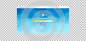 Loading process screen. Installing app or software. Progress loading bar. Abstract background with color gradients. 3d vector