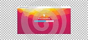 Loading process screen. Installing app or software. Progress loading bar. Abstract background with color gradients. 3d vector