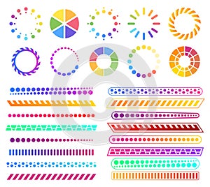 Loading process and status bar icons, HUD interface. Vector Sci Fi digital futuristic elements for dashboard, technology