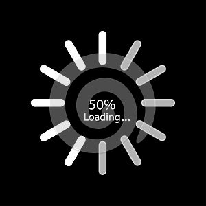 Loading progress bar. Circle shape. 50% loading. Black background. Vector illustration