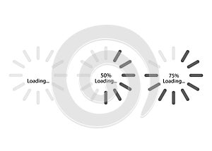 Loading progress bar. Circle shape. 50% and 75% loading. White background. Vector illustration